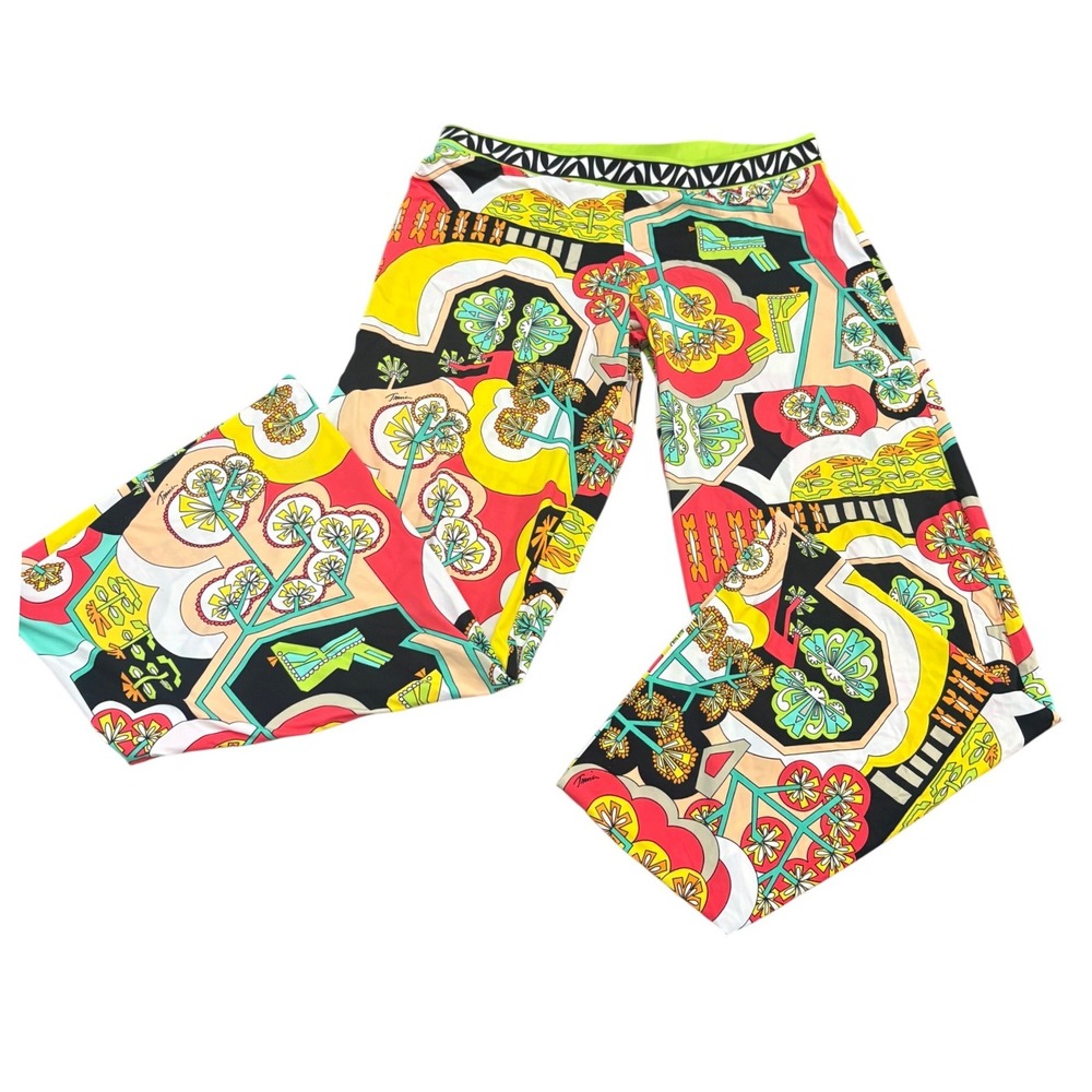 Trina Turk Wide Leg Pants Womens S Multicolor Graphic Print Pull On Trousers